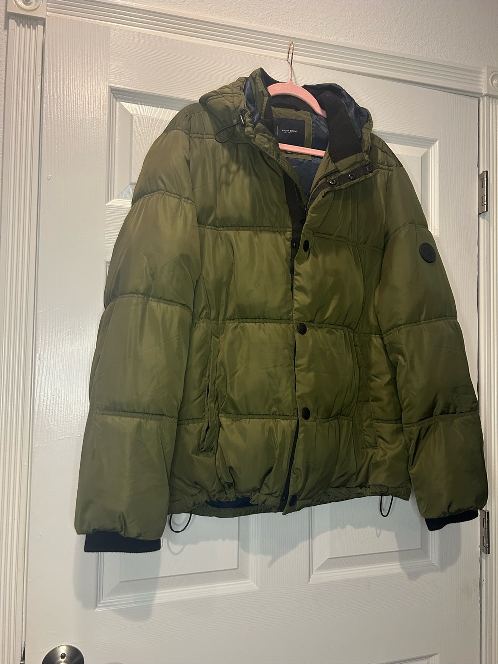 Lucky Brand Olive Green Puffer Jacket Men’s Hooded Quilted Winter Coat Size L - Picture 3 of 6